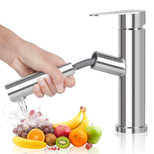 WYRAVIO Kitchen Faucet, 304 Stainless Steel Kitchen Sink Faucets,  Single Handle Pull Out Kitchen Sink Faucet with Two Mode and Sprayer