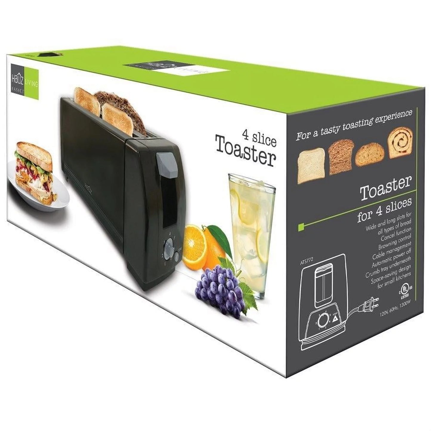 Hauz ATS772 4 Slices Toaster 1300W Black