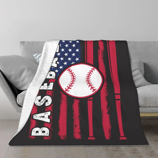 TEQUAN Double Layer Plush Bed Blanket, Baseball Usa Flag Pattern Cozy Soft Air Conditioner Throw Blankets, 80 x 60