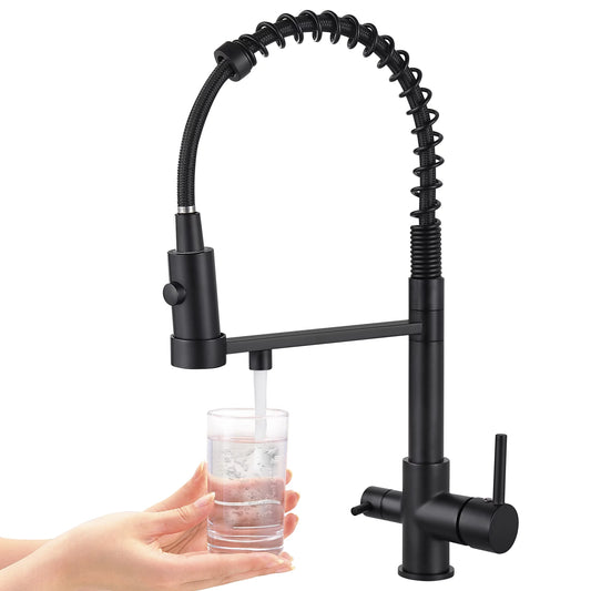 MOGFCT 3-in-1 Kitchen Faucet Drinking Water Faucet Pull-Down Filter Kitchen Faucet for Water Filtration System (Black)