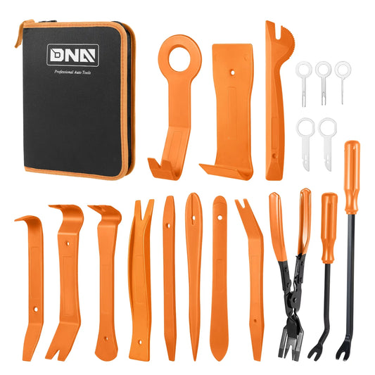 DNA Motoring TOOLS-00248 Car Trim Removal Tool Kit Orange Clip Plier Upholstery Remover Set for Auto Door Panel Audio Dashboard