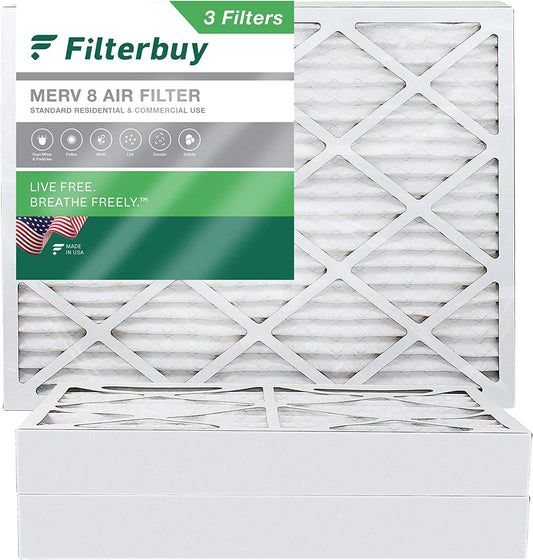 Filterbuy 16x20x4 MERV 8 Pleated HVAC AC Furnace Air Filters (3-Pack)
