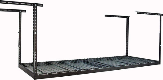 3x8 overhead garage storage rack - 500 pound weight capacity height adjustable steel ceiling-mounted rack with accessories (hammertone) (12-21)