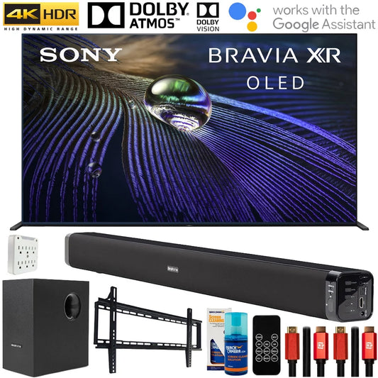 Sony XR55A90J 55-inch OLED 4K HDR Ultra Smart TV (2021 Model) Bundle with Deco Gear Home Theater Soundbar with Subwoofer, Wall Mount Accessory Kit, 6FT 4K HDMI 2.0 Cables and More