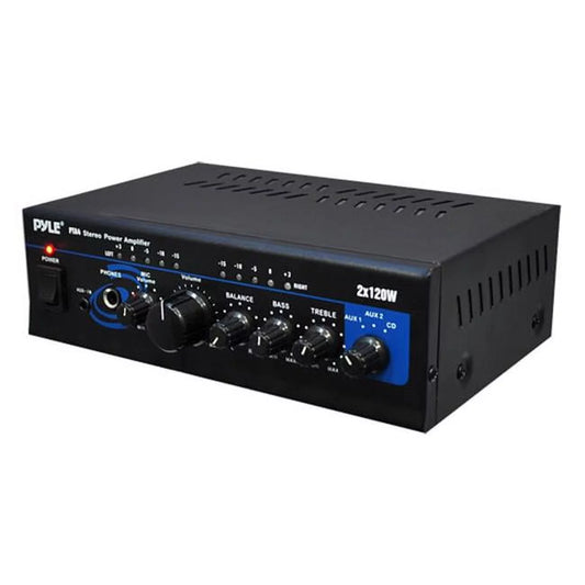 Pyle USA DE6753 2 x 120W Mini Stereo Power Amplifier with AUX, CD & Mic Inputs