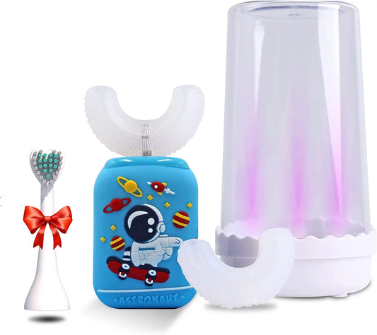 Kids Electric Toothbrushes, 5 Modes Wireless Charging Kids U Shaped Toothbrush, 360 Ultrasonic Automatic Toothbrush Kids with 3 Brush Heads