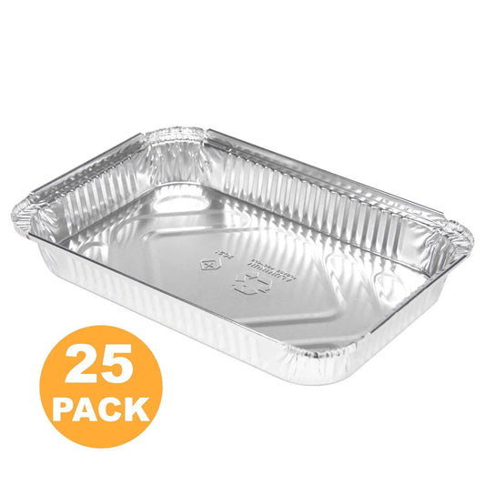 Rectangular 4 lb 64 oz 12.5 x 8.5 x 2 25 Disposable Aluminum Foil Pan Roasting Baking Tray Containers, Cake Cassarole Hot Cold Food Freezer Oven Safe [25 Pack]