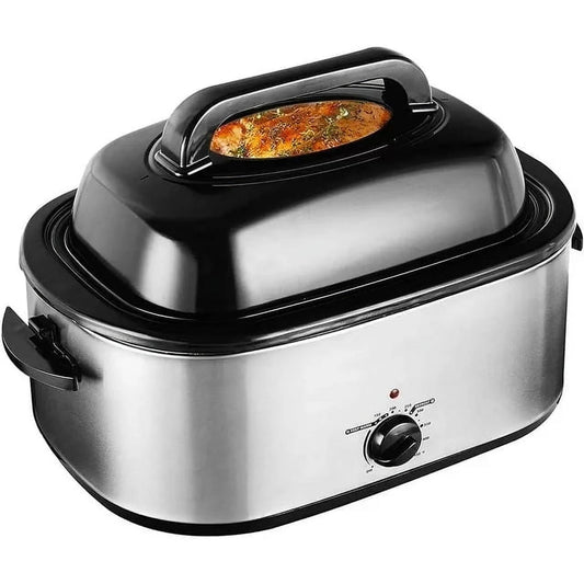 26 Quart Electric Roaster Oven Stainless Steel Portable Turkey Electric Roaster Oven, Self-Basting Lid Removable Insert Pot, Silver