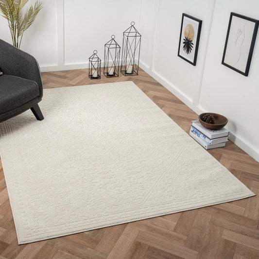 Luxe Weavers Moroccan Medallion Cream 8x10 Area Rug with High Low Texture Pattern, Living Room Carpet