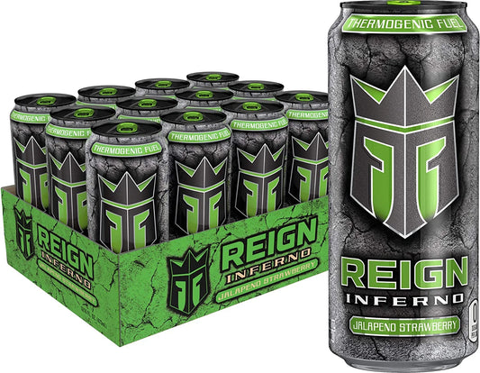 Reign Inferno Jalapeno Strawberry, Thermogenic Fuel, Fitness and Performance Drink, 16 Ounce (Pack of 12)