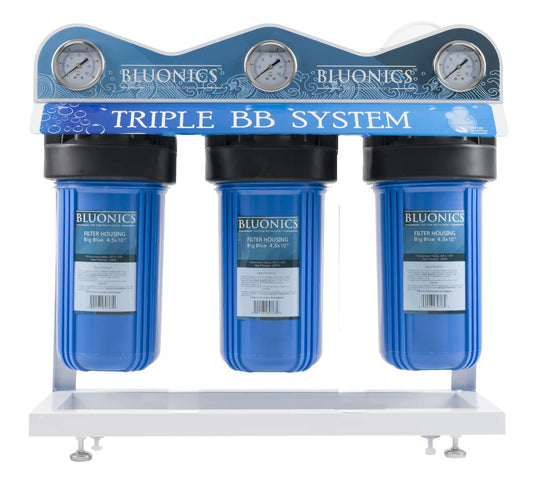 Bluonics Whole House Well Water Filter 3 Stage Home Purifier with Big Blue Size 4.5 x 10 Filters for Rust, Iron, Sand, Dirt, Sediment Bad Taste Odor