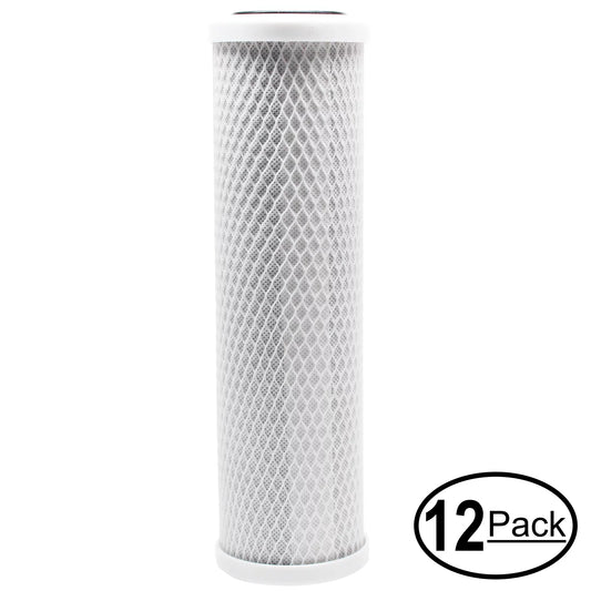 12-Pack Replacement for Crystal Quest CQE-RO-00102 Activated Carbon Block Filter - Universal 10 inch Filter for Crystal Quest Thunder 2000M RO+UF System - Denali Pure Brand