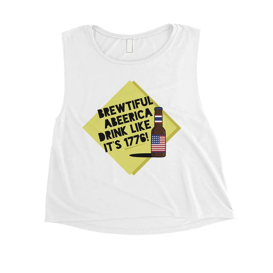 Brewtiful Abeerica Womens Cute 4th of July Crop Tank Top Funny Gift