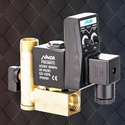 Apexeon Electronic Drain Valve, Brass Automatic Timed Condensate Drain Valve, 2-Way Unidirectional Solenoid Valve for Air Compressor Filter Separator Dryer， Industrial Use