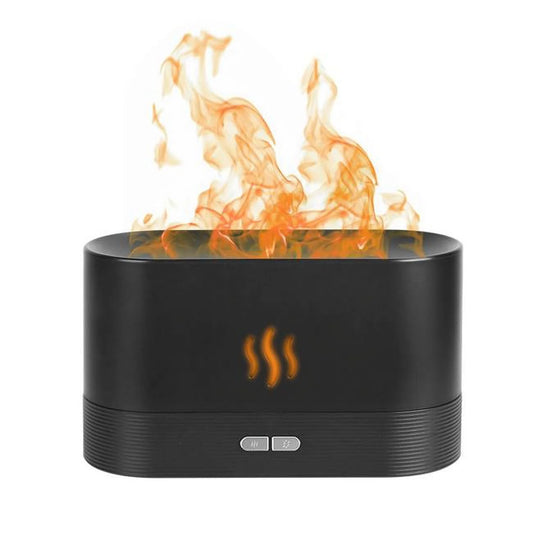 Flame Air Humidifier  Aroma Diffuser - 3D Design, 2 Brightness, Auto Off - Ideal for Bedroom, Home Spa, Yoga, Office - Black