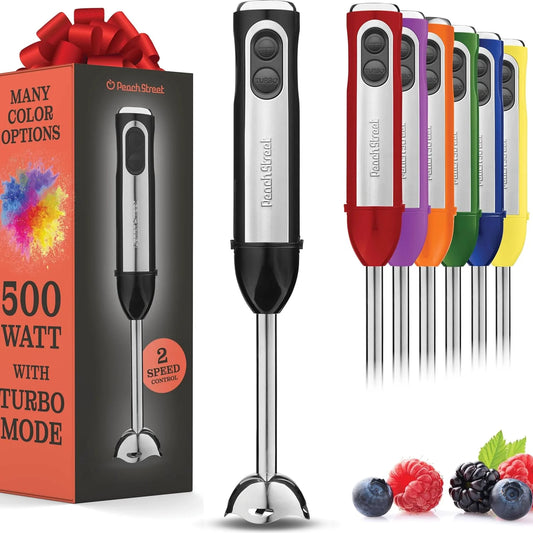 Powerful Immersion Blender, Electric Hand Blender 500 Watt With Turbo Mode, Detachable Base. Handheld Kitchen Gadget Blender Stick For Soup, Smoothie, Puree, Baby Food, 304 Stainless Steel Blades