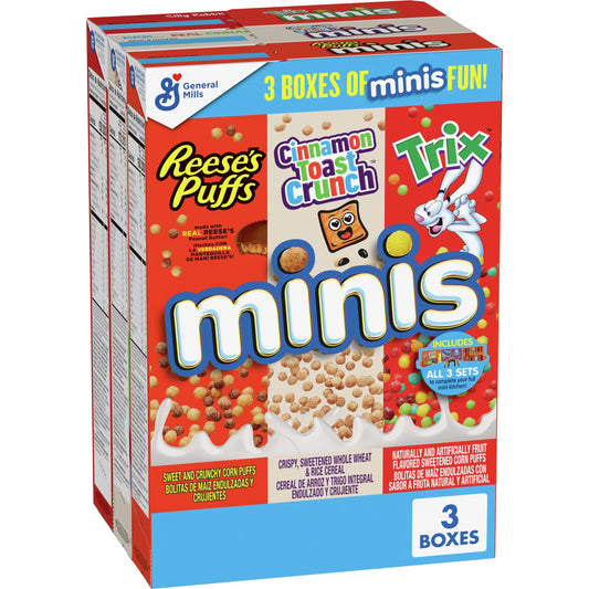 General Mills Cinnamon Toast Crunch Reese's Puffs and Trix Mini Breakfast Cereal 3 Pack