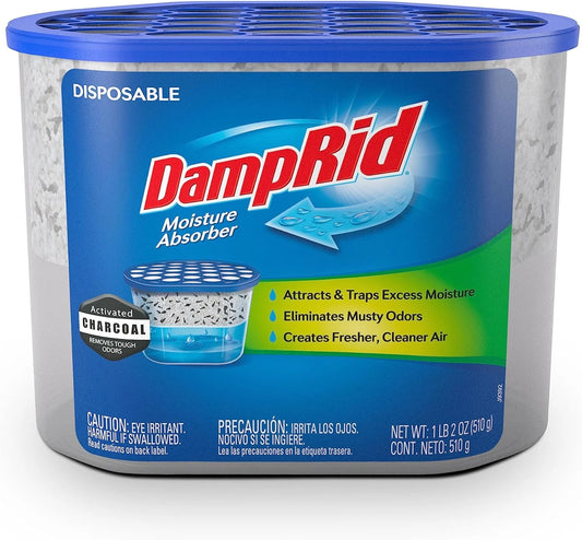 DampRid Fragrance Free Disposable Moisture Absorber with Activated Charcoal, 18 oz (Pack of 3) Moisture Absorber & Odor Remover, Lasts Up To 60 Days, No Electricity Required