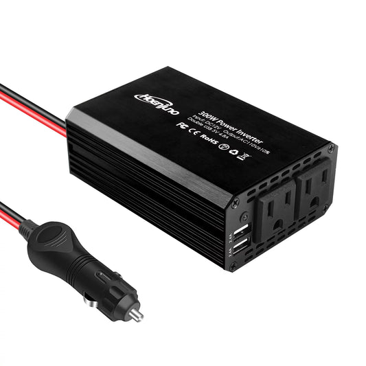 Hoenjuno 300W Car Power Inverter DC 12V to 110V AC Car Outlet Converter Plug with 4.8A Dual USB Charging Ports-Black