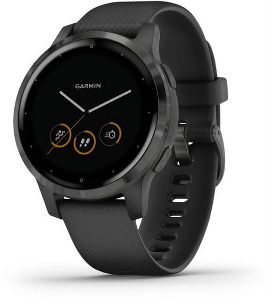 Garmin vívoactive 4S Slate Stainless Steel Bezel with Black Case and Silicone Band