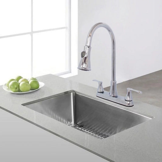 WMF-8201ZNL-CP - Hybrid Metal Deck Kitchen Sink Faucet Double Handle with Pull Down Sprayer Washerless Cartridge (Chrome Finish)
