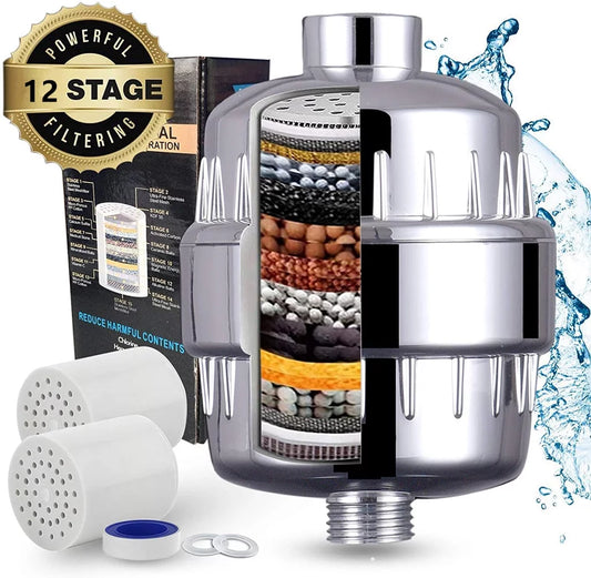 Jow 12 Stage Shower Filter with Vitamin C Shower Filters for Hard Water Unique Coconut Shell Activated Carbon Technology Best Removes Chlorine Fluoride Heavy Metals & Other Sediments
