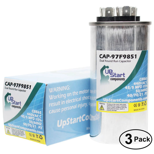 3-Pack 45 / 5 MFD 440 Volt Dual Round Run Capacitor Replacement for Carrier HC98KA046 - CAP-97F9851, UpStart Components Brand
