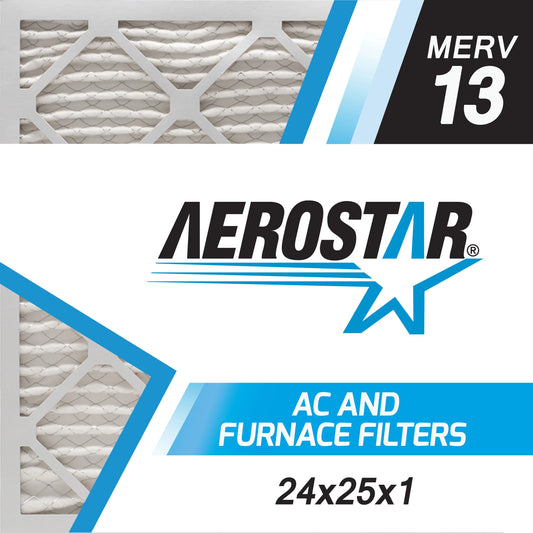 Aerostar 24x25x1 MERV  13, Pleated Air Filter, 24x25x1, Box of 6, Made in the USA