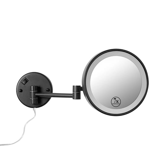 LED Makeup Mirror with Lights -8 Inch, Black, Vanity Mirror with 7X Magnification, Single Sided with White Light, Magnifying Mirror for Bathroom