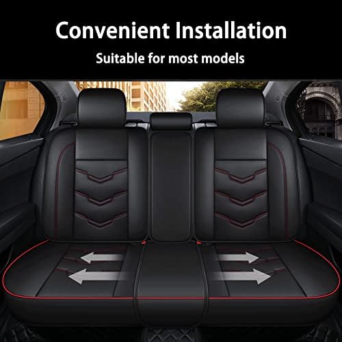 AIMENGMY 5 Car Seat Covers Full Set with Waterproof PU Leather Universal Automotive Vehicle Auto Interior Accessories Non-Slip Cushion fit for Most Cars, Red