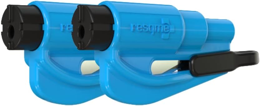 resqme The Original Emergency Keychain Car Escape Tool, 2-in-1 Seatbelt Cutter and Window Breaker, Made in USA, Family Pack of 3, Black, Blue, Yellow - Compact Emergency Hammer