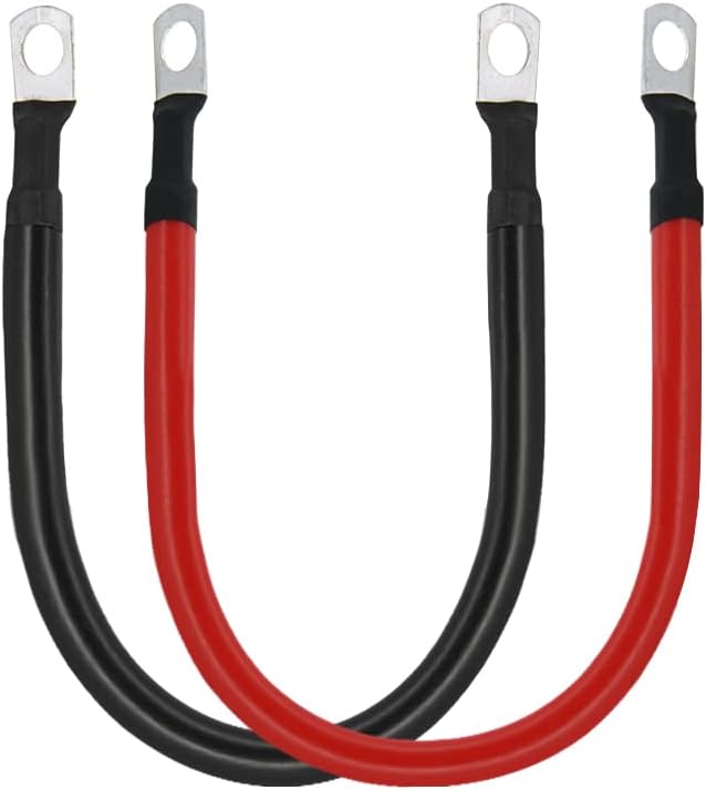 3FT 2 AWG Battery Cables 2 Gauge Pure Copper Battery Inverter Cables with 5/16 in Lugs Both Ends battery parallel cables Wire Set for Automotive Solar Power Inverter Marine Boat RV Car Motorcycle