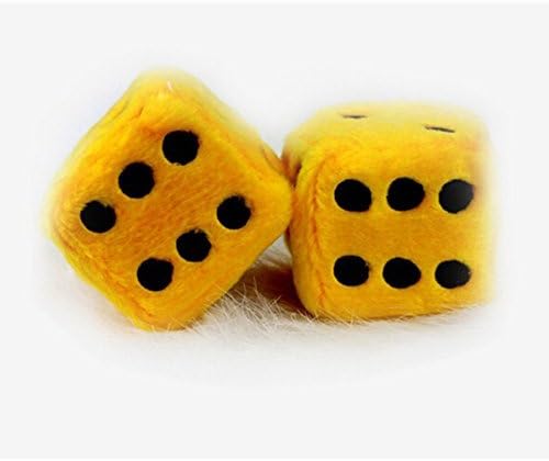 Giveme5 3 inch Pair of Retro Square Mirror Hanging Couple Fuzzy Plush Dice with Dots For Car Interior Ornament Decoration (Yellow)