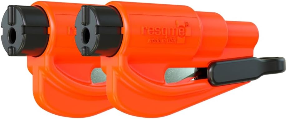 resqme The Original Emergency Keychain Car Escape Tool, 2-in-1 Seatbelt Cutter and Window Breaker, Made in USA, Family Pack of 3, Black, Blue, Yellow - Compact Emergency Hammer