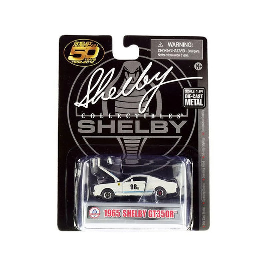 1965 Ford Mustang Shelby GT350R #98B Terlingua Racing Team White with Blue Stripes Shelby American 50 Years (1962-2012) 1/64 Diecast Model Car by Shelby Collectibles