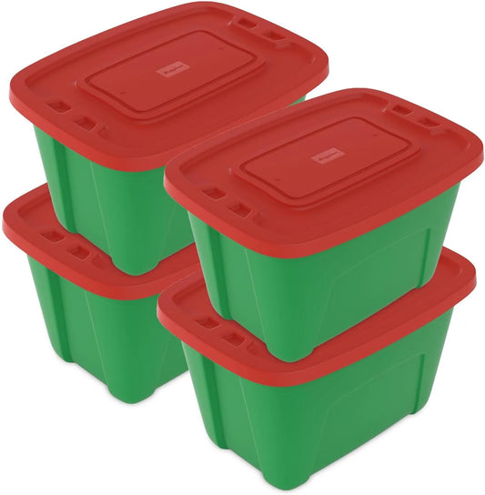 4-Pack Christmas Storage Totes with Lids (Red/Green), 18-Gallon (72-Quart) Organization Bins, 25.50 x 17.00 x 15.25, Holiday Organizer, Plastic Storage Container S the USA