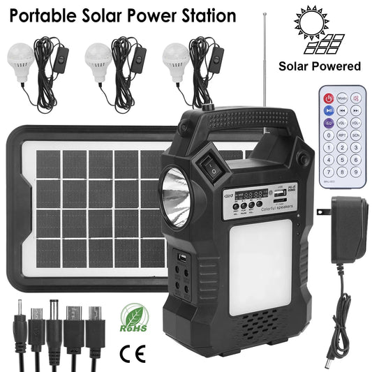 iMountek Portable Solar Power Station Rechargeable Backup Power Bank with Flashlight 3 Lighting Bulbs for Camping Outage Garden Lamp