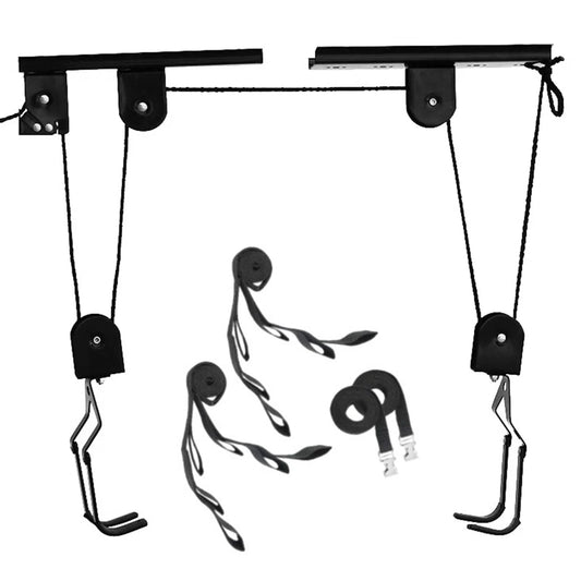 OWSOO Hoist Garage Storage Bike Lift Pulley System, Heavy Duty Ceiling Hanger, Overhead Bike Rack