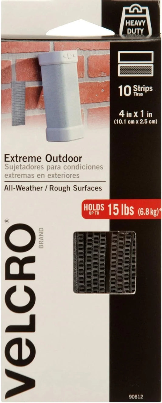 VELCRO Brand Outdoor Heavy Duty Strips | 4 x 1 Inch Pk of 10 | Holds 15 lbs | Titanium Extreme Hook and Loop Tape Industrial Strength Adhesive | Weather Resistance for Rough Surfaces (90812)