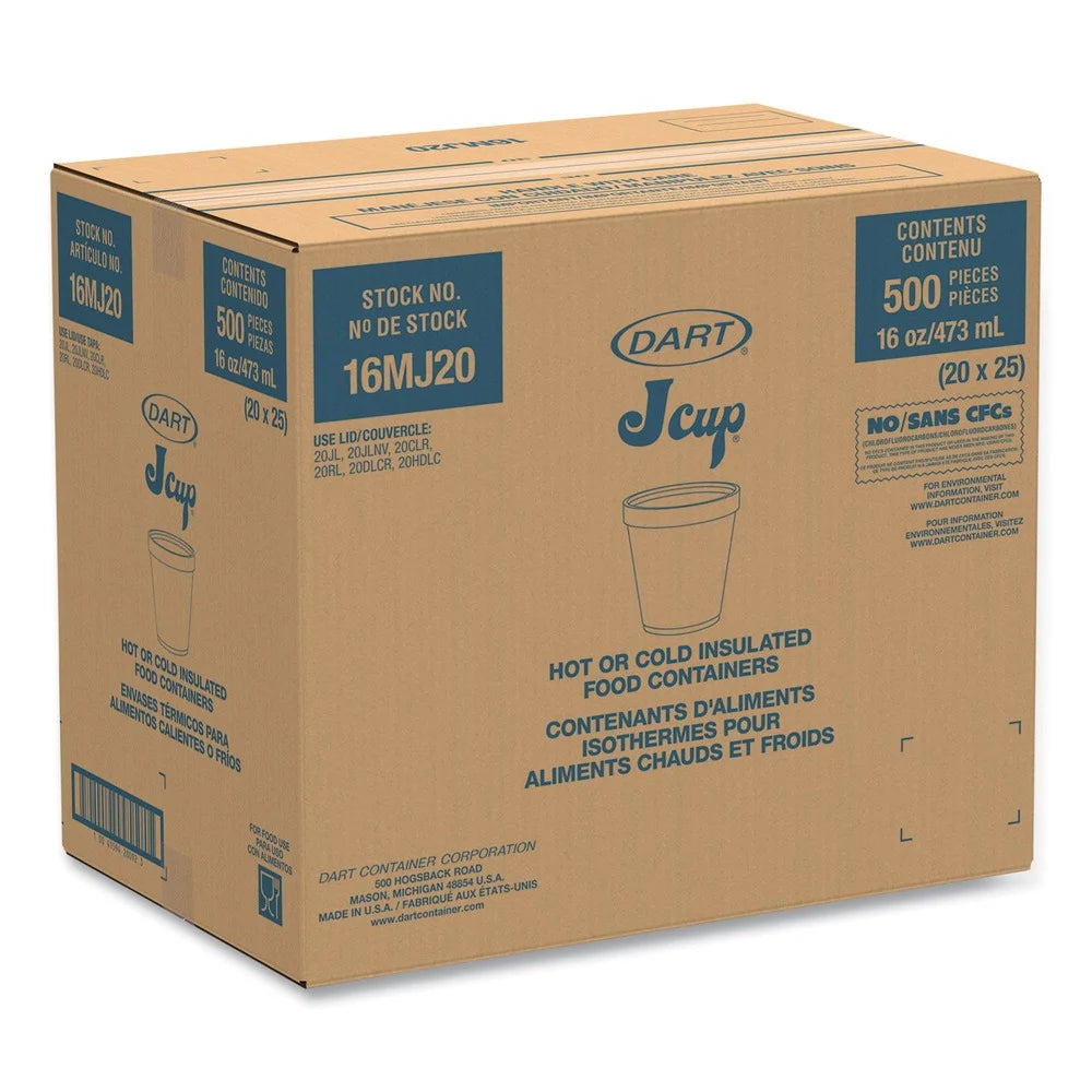 Dart 16MJ20 16 oz. Foam Containers - White (500/Carton)