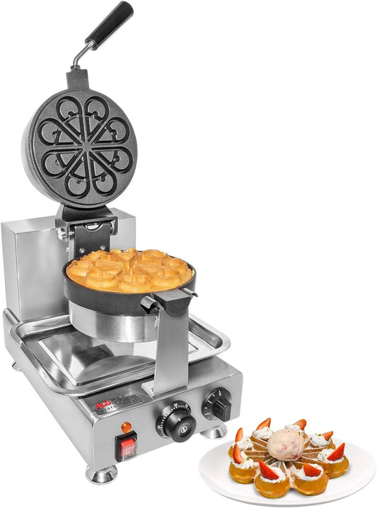 Rotating Waffle Maker | Flower-Shape Waffles | Belgian Waffle Iron | Stainless Steel | 110V (Petals)