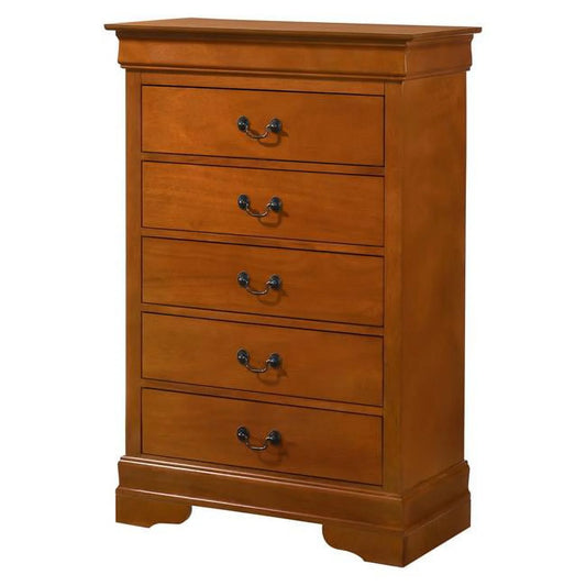 Passion Furniture PF-G02160-CH 31 x 16 x 48 in. Louis Phillipe II 5 Drawer Chest, Oak