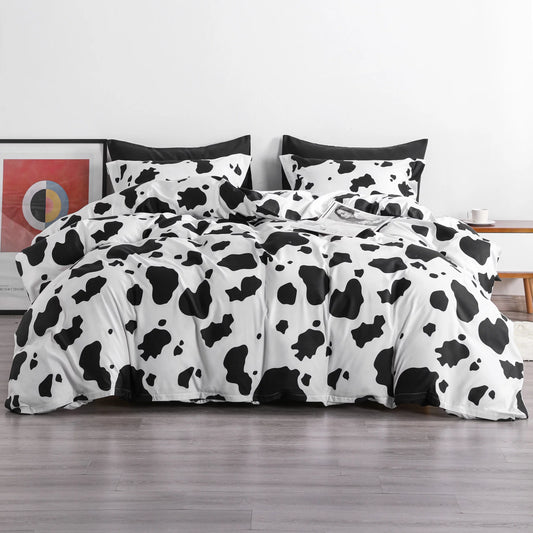 Ntbay Microfiber Ultra Soft Cow Print Duvet Cover Set with Zipper Closure and Corner Ties, Black and White, Queen, 3-Pieces