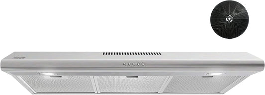 FIREGAS Under Cabinet Range Hood 36 inch with Ducted/Ductless Convertible, Slim Kitchen Stove Vent Hood, LED Light, 3 Speed Exhaust Fan, Reusable Aluminum Filter, Push Button,Charcoal Filter