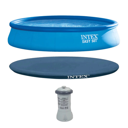 Intex 15' x 33 Easy Set Above Ground Swimming Pool, Filter Pump & Cover Tarp
