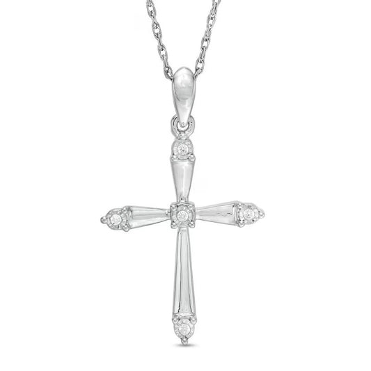0.10 Ct Brilliant Round Cut Genuine DiamondGift Beautiful Divine Cross Pendant Necklace for Ladies Solid 14K White Gold With 18 inches chain