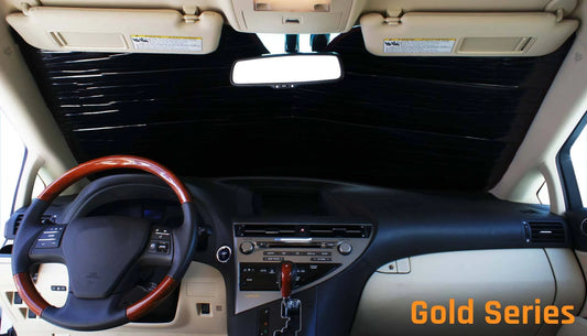 HeatShield, The Original Windshield Sun Shade, Custom-Fit for Volvo XC60 SUV w/ Sensor 2010, 2011, 2012, 2013, 2014, 2015, 2016, 2017, Gold Series
