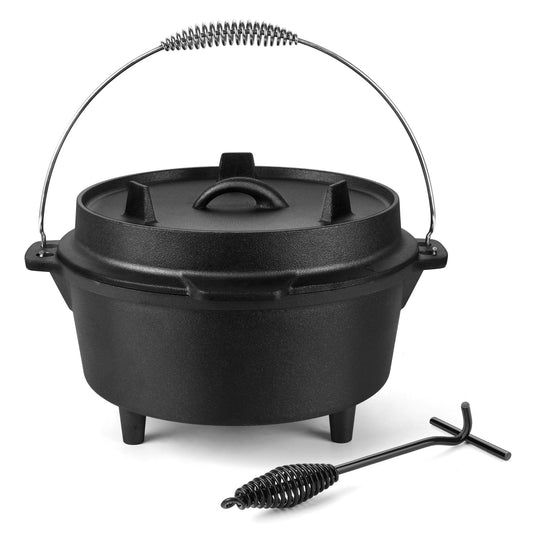 Walchoice 2-in-1 Cast Iron Dutch Oven with Skillet Lid, 5 QT Pre-Seasoned Camping Pot with Lid Lifter, Heavy Duty Deep Pot Cookware with Feet for Outdoor Camping Cooking Baking