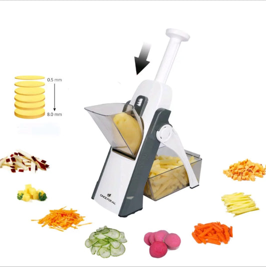 ONCE FOR ALL Christmas Day  Stainless Steel  Safety Vegetable Chopper – Multipurpose Large Kitchen Cooking Food with 8 Slides – Sharp Tough Blades Tool  (Gray）
