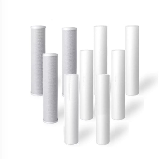 Pack of 9: Whole House Big Blue Water Filters: SEDIMENT + CARBON 4.5 x 20